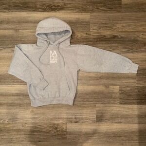 MADE Hoops Gray Graphic Pullover Hoodie Fleece Lined Streetwear XS
